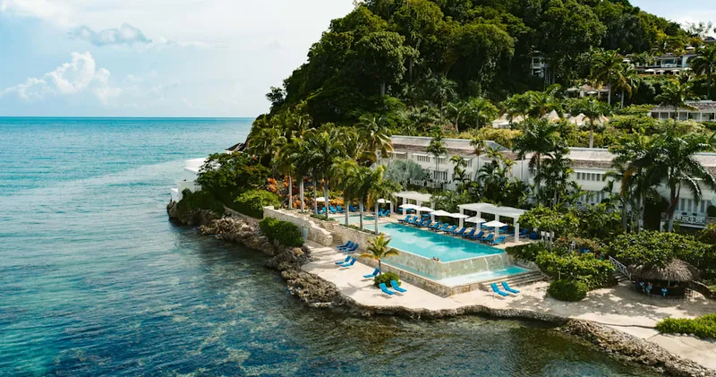 Sheltered cove and turquoise water on the Montego Bay coastline